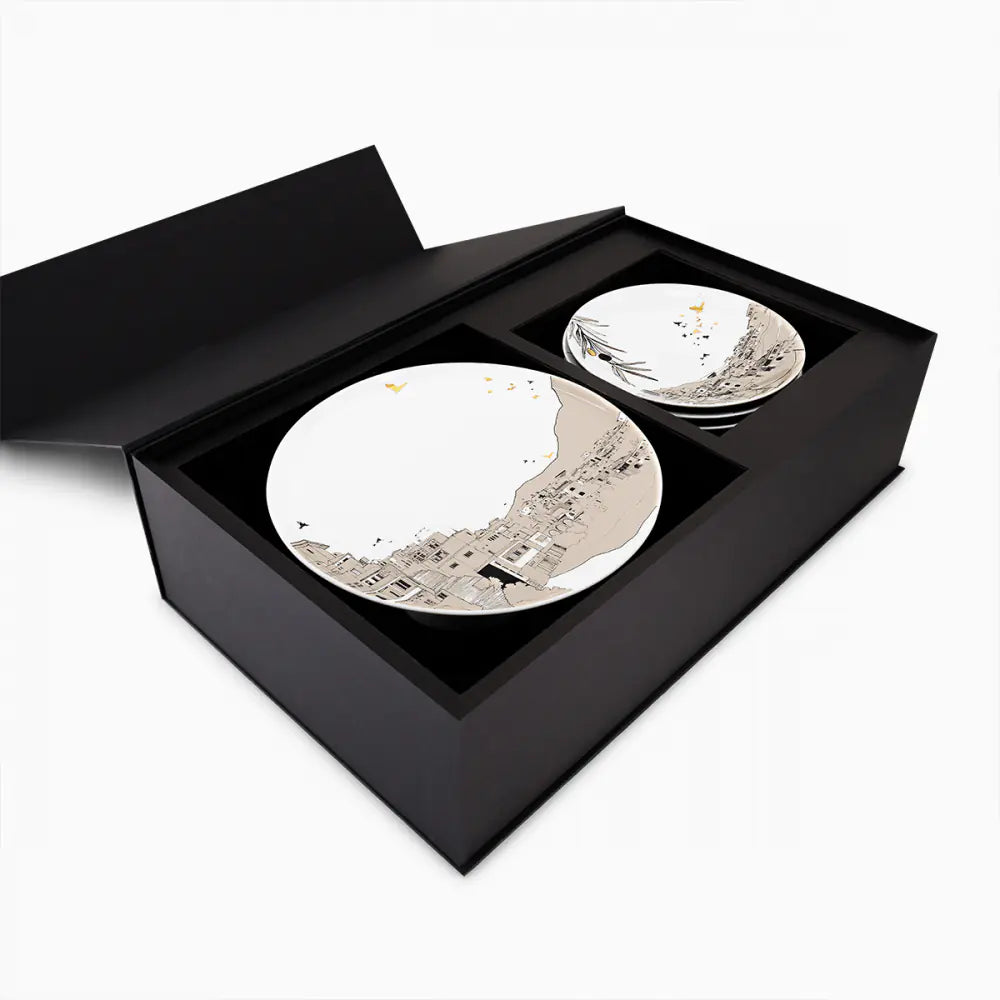 Naseem Cake Stand & 4 Dessert Plates Set