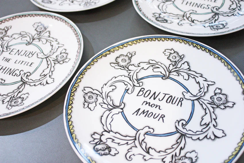 Bonjour Mon Amour Dessert Plate (Set of Two)