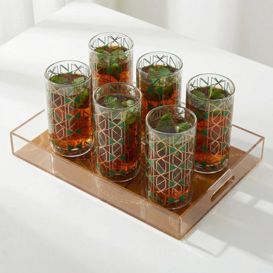 Emerald Mosaic Double Wall Glass Cups (Set of Six)