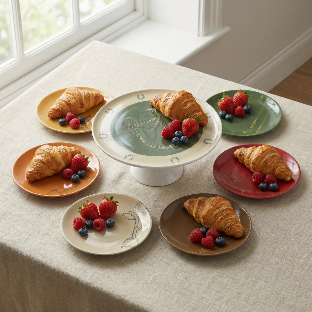 Fares Cake Stand & 6 Dessert Plates Set